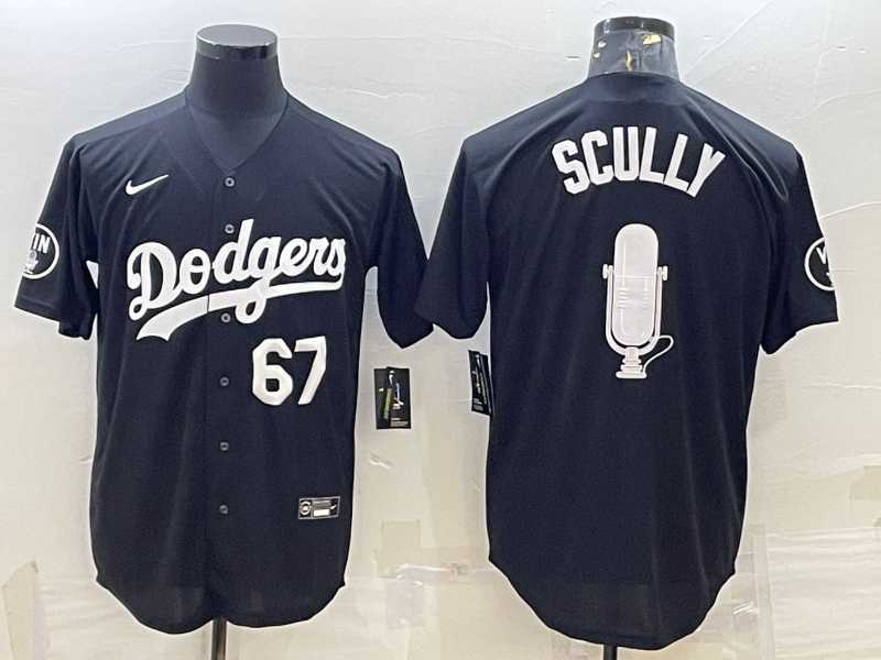 Mens Los Angeles Dodgers #67 Vin Scully Black White Big Logo With Vin Scully Patch Stitched Jersey->los angeles dodgers->MLB Jersey